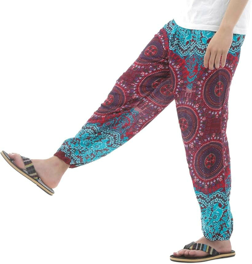 Rakuten - OKI オキ アジアンパンツ サルエルパンツ アラジンパンツ メンズ エスニック ロングパンツ AP1265-4 レッド (レッド, Free Size)
