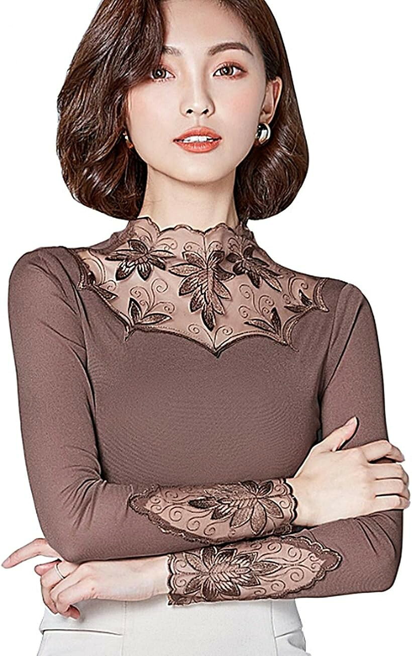 ソシアルダンス 社交ダンス トップス 衣装 ブラウス ラテン モダン フラメンコ 茶 カーキ XL (茶 カーキ, XL)
