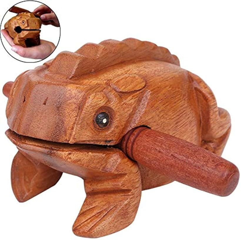 木製 カエル ミニ ギロ ドラム パーカッション 打楽器 かえる 鳴き声 縁起物 音が出る タイスタイル XXL: 14cm 8cm (XXL)