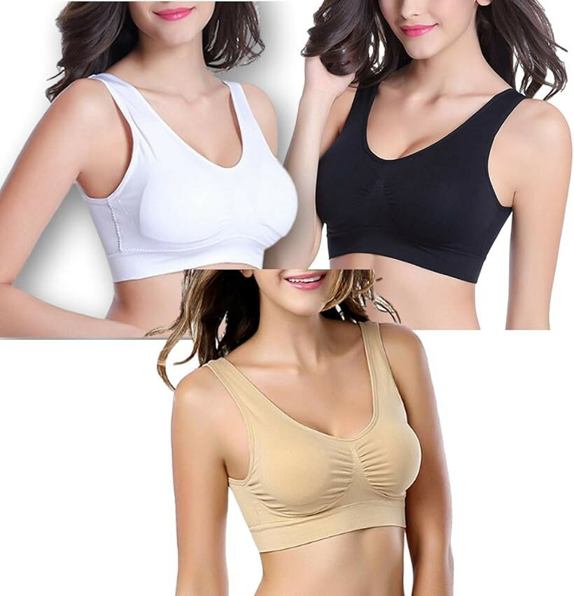 运动胸罩 - カナエルン3枚組 スポーツブラ ナイトブラ ノンワイヤー ブラジャー 育乳 インナー マタニティブラ 育乳ブラ 24時間 通気性 産後 Vネック 肌優しい 美胸 ヨガブラ 下着 (ベーシック, XXXL(95C，95D，100A，100B)