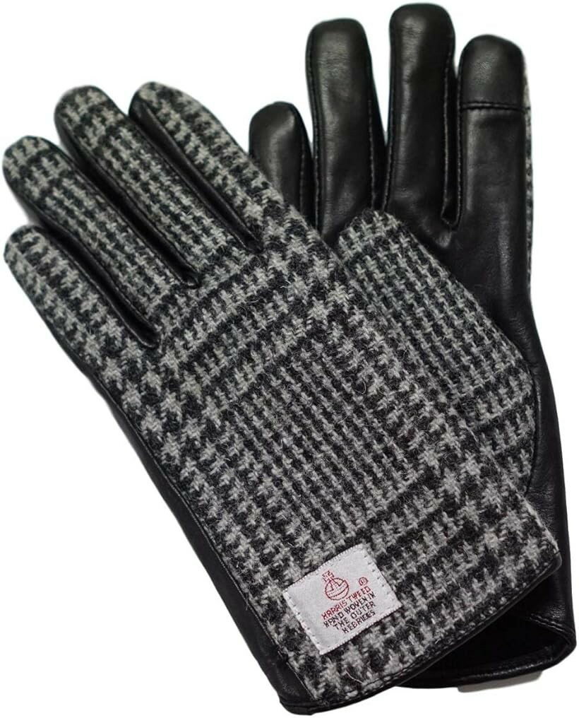 レザー ハリスツイード harris tweed 手袋 レディース (グレンチェック, FREE (S-M))