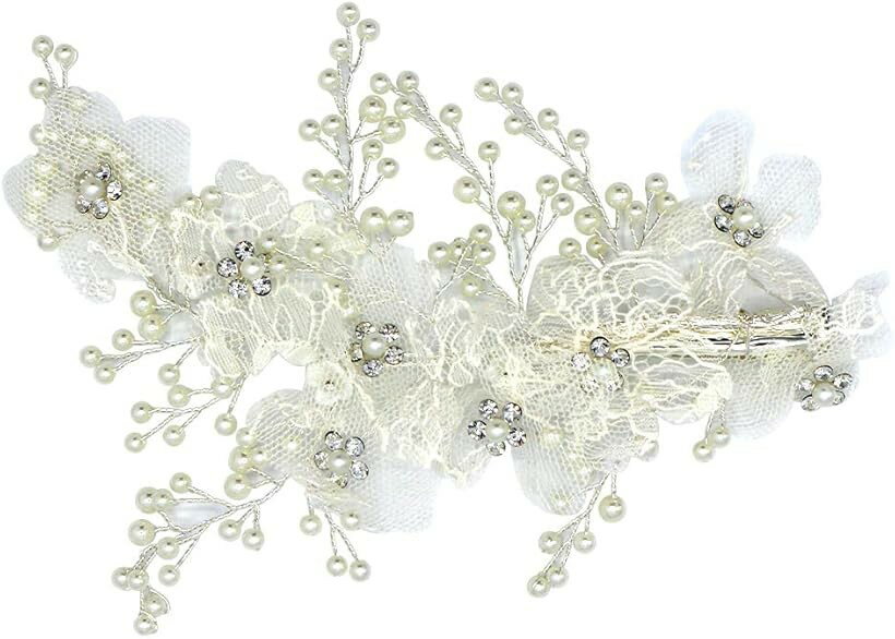 ヘッドドレス 髪飾り アレンジ パール 花 ウェディング 結婚式 パーティー 和装 ヘアアクセサリー ホワイトレース A-33 (ホワイトレース)