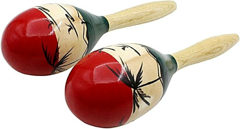 マラカス Maracas ラテンパーカッション 木製 ウッド 打楽器 シェイカー 玉子型 Egg 2本組 (24.5cm)