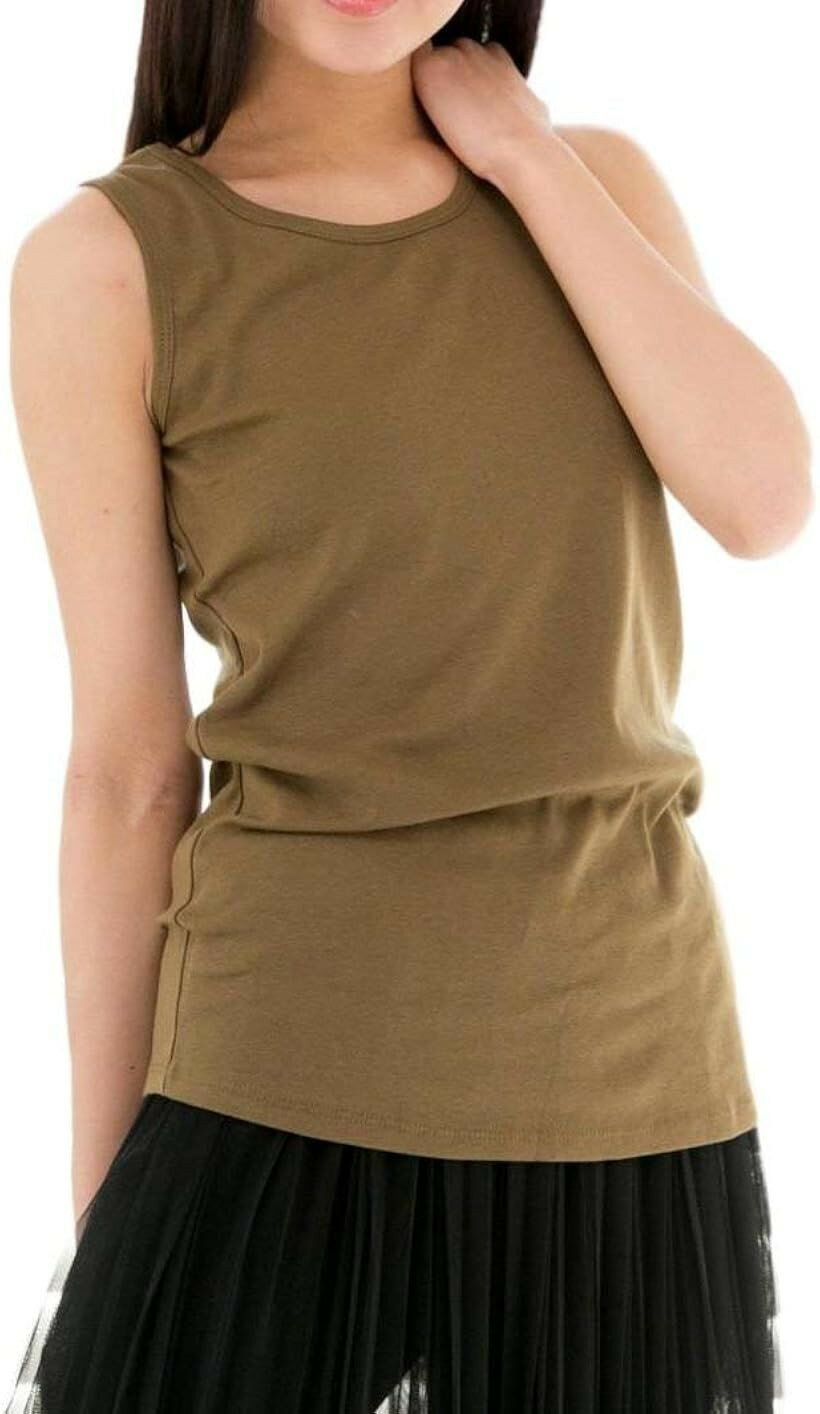Women'S Underwear - アスペルシオ レディース ゆったり ロング丈 ノンスリーブ タンクトップ 丸首 4L カーキ色 (カーキ, 4L)