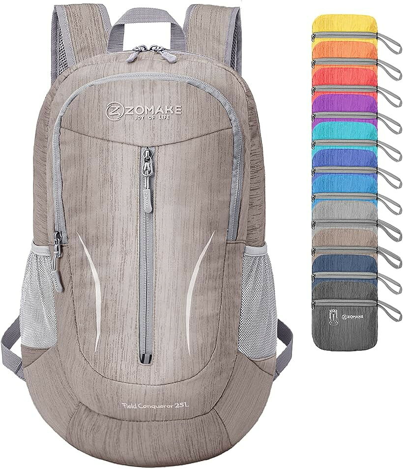 折りたたみリュック 25L 超軽量 アウトドアバック 防水 バックパック デイパック 登山用 キャンプ 旅行 スポーツ ランニング 自転車 ジム 通学 通勤 メンズ レディース 携帯便利 (ライトグレー, S)