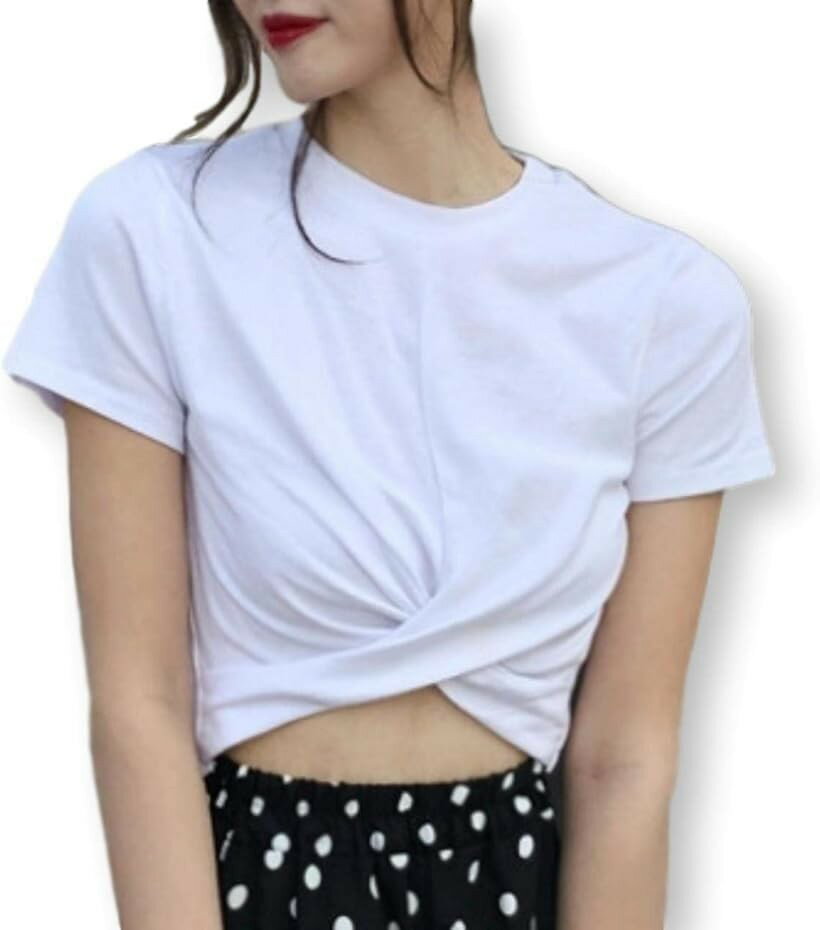 Tシャツ 半袖 ショート丈 ショートTシャツ 個性的 無地 トップス 短め レディース はんそで てぃしゃつ てぃーしゃつ 夏Tシャツ Tシャツ夏 夏用Tシャツ Tシャツ夏用 ショートスリーブ 短い ファッション レデイース (白, XL)