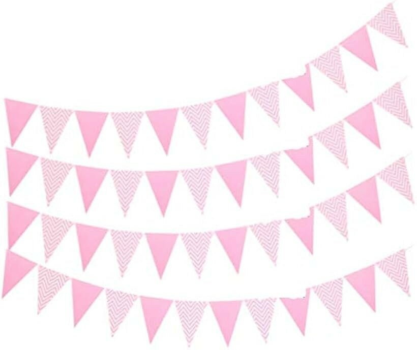 Garland - 三角 フラッグ 結婚式 パーティ イベント の デコレーション 装飾 飾り付け 各々4本セット ピンク (ピンク)