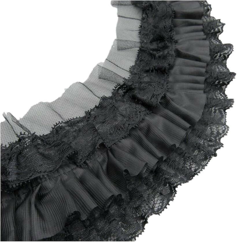 morytrade レース 生地 チュール 手芸 リボン 花柄 レースリボン フリル 幅9cm 2ヤード 黒 (黒)