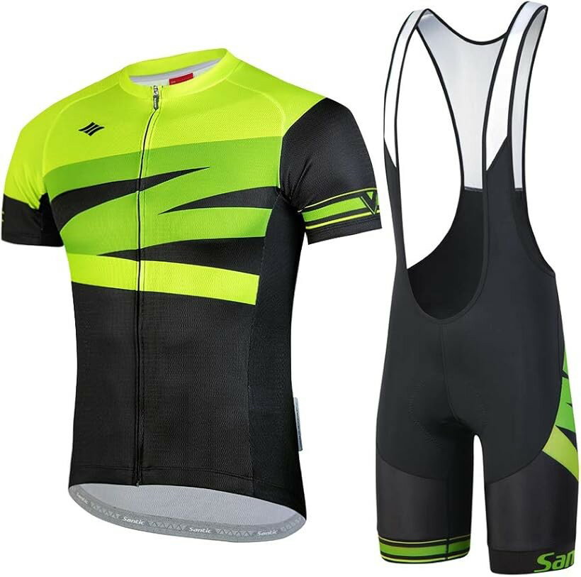 Wear - メンズ サイクルジャージ 上下セット 半袖 サイクルウェア サイクリング ジャージセット ビグパンツ 自転車ウェア 4Dパッド ロードバイク 夏 吸汗速乾 通気 弾力 (グリーン, XL)