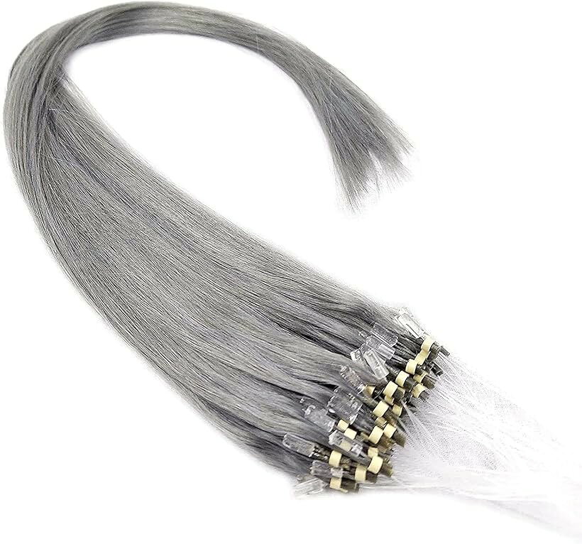 人毛 ring loop hair チップエクステ レミーエクステ カラー ウィッグ エクステンション 50本 16inch grey (grey-silver, 16inch)