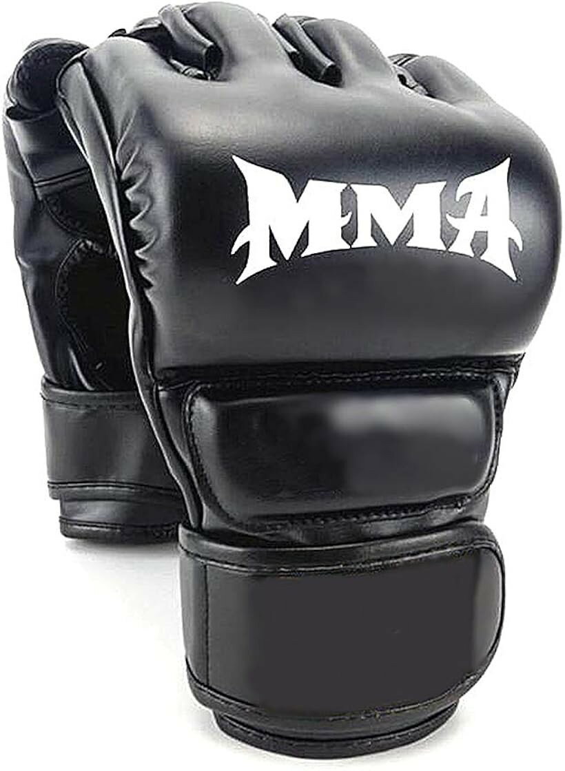 総合格闘技 ボクシング オープンフィンガー グローブ パンチンググローブ ハーフフィンガー サバゲ― 黒 (黒, MMA)
