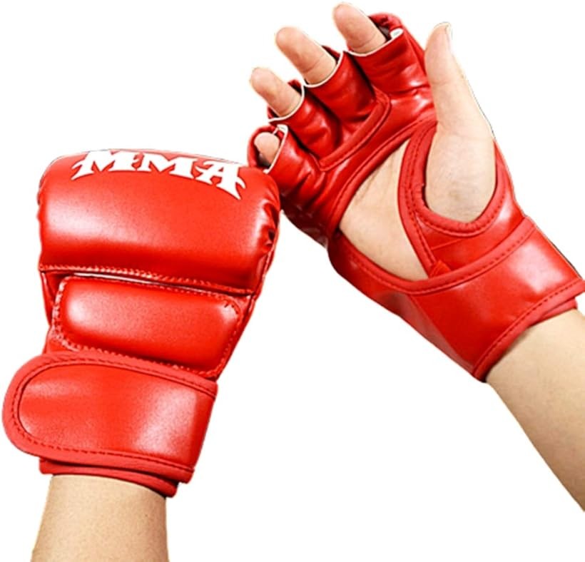 総合格闘技 ボクシング オープンフィンガー グローブ パンチンググローブ ハーフフィンガー サバゲ― 赤 (赤, MMA)