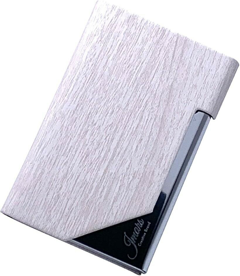 Name Card Cases - 名刺入れ メンズ 木目調 ステンレス 名刺ケース 薄型 ビジネス用 ギフト対応 (木柄ナチュラルホワイト, 9.5cmx6.5cmx1.2 cm)