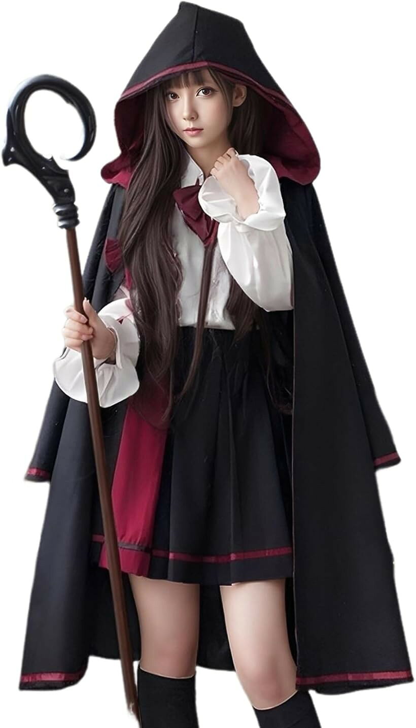 魔法少女 コスプレ ロリータ コスチューム 魔法使い 衣装 ゴスロリ ハロウィン 仮装 魔法学校 学園風 可愛い (セットB (ロング) Mサイズ)
