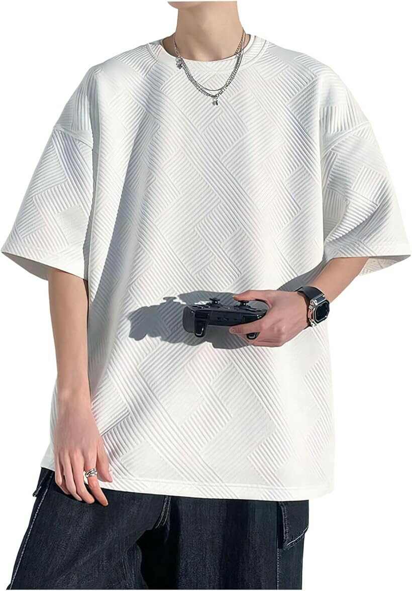 クロス ゆったりtシャツ 半袖 メンズ 大きめ 無地 透けない オーバーサイズ 五分袖...
