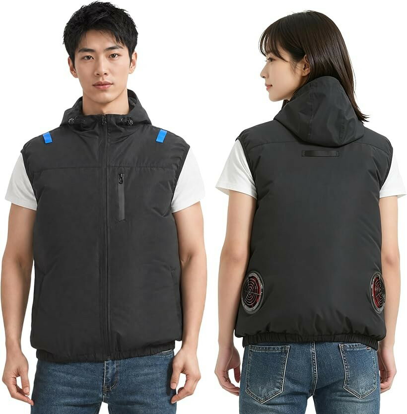 互換性 空調作業服 服のみ 9cm穴 作業着 冷却ウェア 風機付なし 単品 作業着用 ポリエステル 草刈り バイク アウトドア 通気 (空調作業服 ベスト, L)