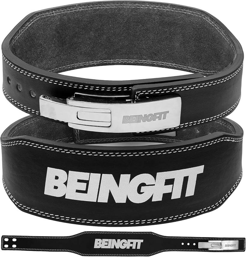 Beingfit トレーニングベルト レバーアクションベルト レザー 革 パワーベルト 筋トレ リフティングベルト パワーリフティングベルト デッドリフト スクワット 10mm ジム 筋トレグッズ (ナロー, S)