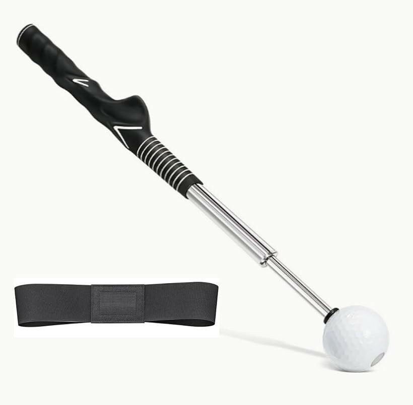 Swing Corrector - イエスクラッシー ゴルフ練習器具 スイング練習器具 インパクト練習器具 ゴルフスイング練習器具 ゴルフ練習スイング器具 飛距離アップ グリップ付き 伸縮式 ゴルフ素振り 右脇を締める練習器具 室内専用の素振り用練習器具 (ブラック)