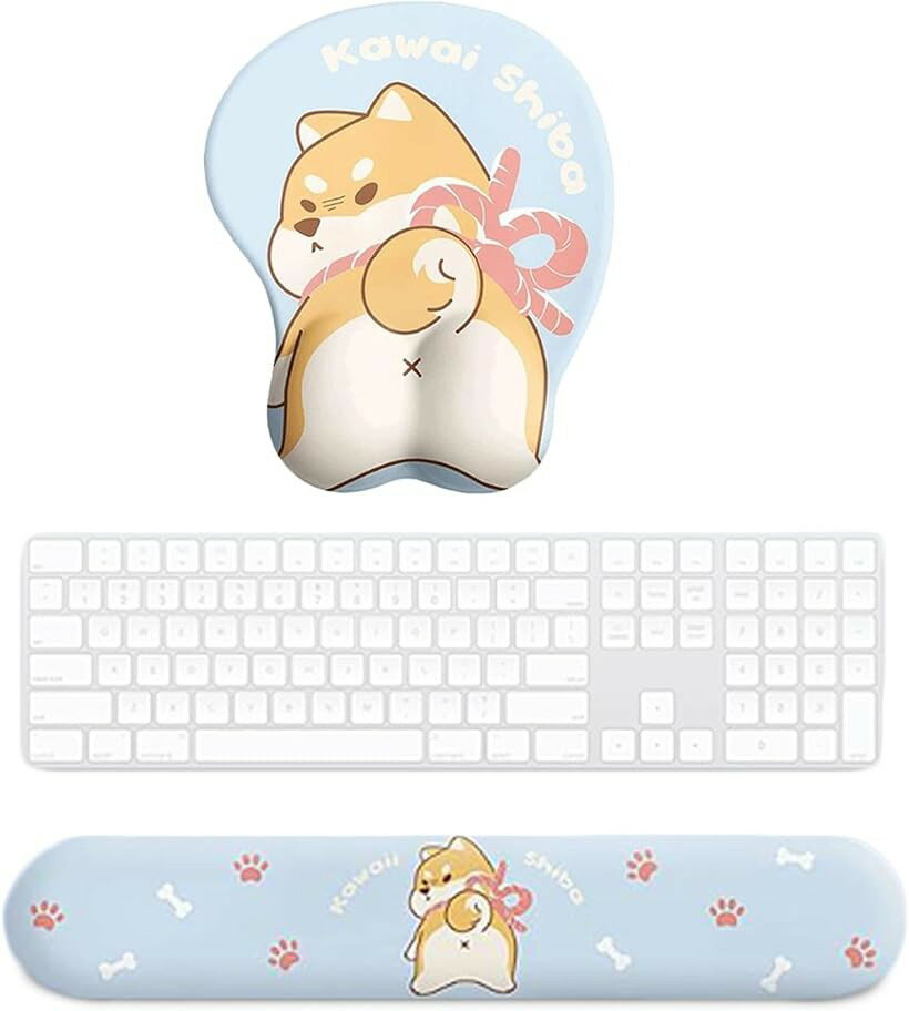 乐天商城 - リストレスト パームレスト マウス キーボード マウスパッド 可愛い 動物 ふわふわ 犬 (マウスパッド + キーボードシルトレスト セット)