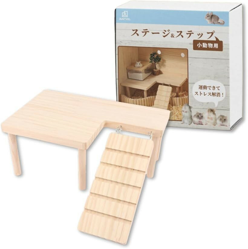Toiletry - チンチラ ステージ ステップ デグー 小動物 ハムスター 階段 木製 足場 遊び場 (木, L字型)