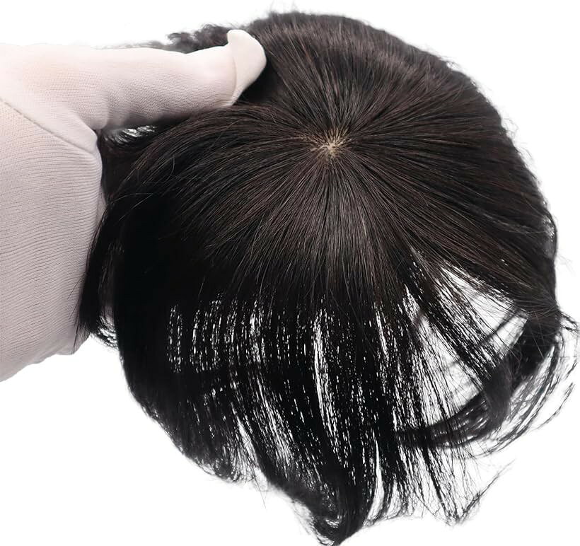 ヘアピース 部分ウィッグ 人毛 100% かつら 女性 ポイントピース トップピース ウイッグ つむじ 頭頂部 薄毛 脱毛 ショート 自然 ナチュラル ブラック 20cm (ナチュラル　ブラック, 20cm)