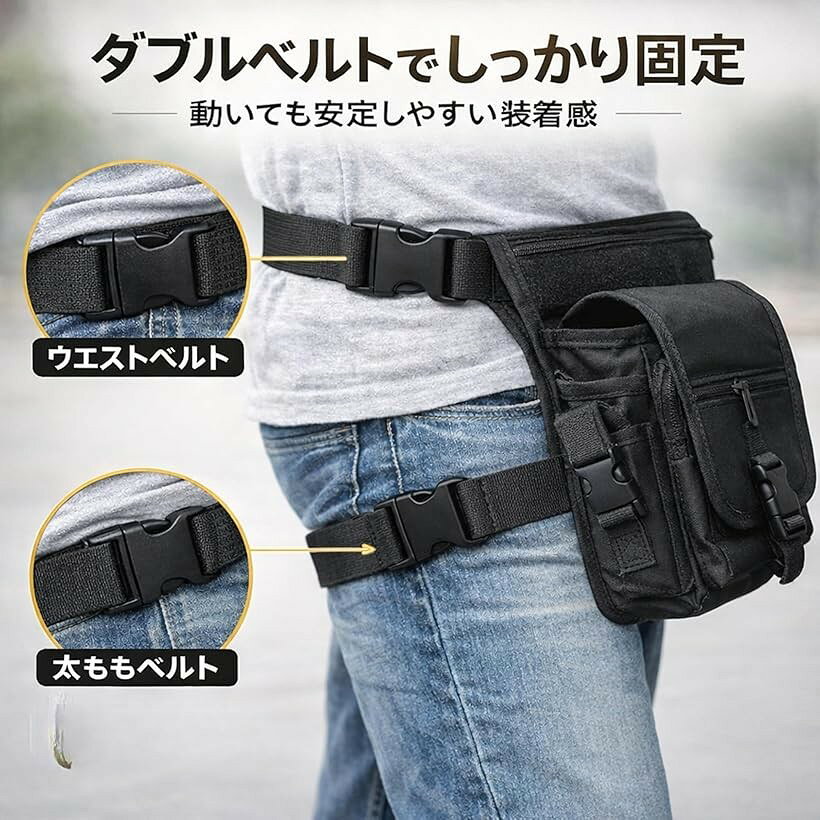 ツーリング快適設計バイクレッグバッグ ポーチ 大容量 太ももバッグ 収納 アウトド...