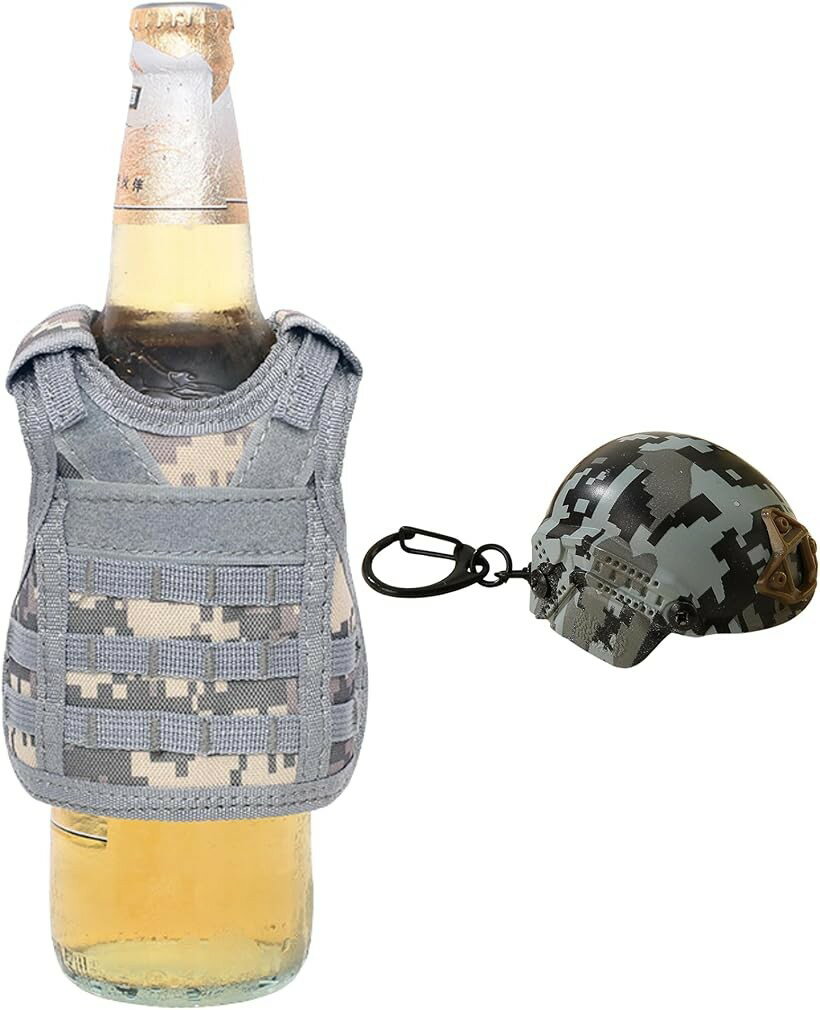 Cap Openers, Cork Screws - ミリタリーヘルメット型栓抜きボトルカバーセット ボトルオープナー ビール 缶 ホルダー アウトドア (カモグレー)