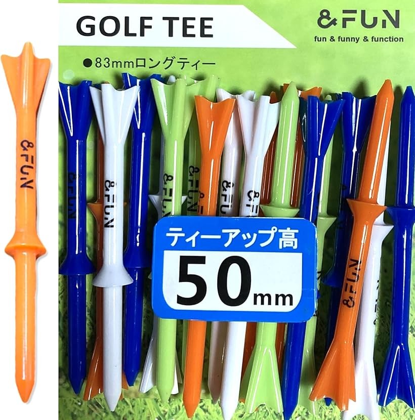 バリエーションコード : 2b9knyj45s商品コード2b9kn8kw5o商品名ロングティー 83mm 段付 ティーアップ高50mm 飛ばし屋 定番ゴルフティー 20本入 アンドファン 4色ブランド＆FUNカラー4色飛ばし屋御用達の正統派ロングティー。段付きタイプで、ティーアップ高50mmでいつも一定に。主流の大型ヘッドドライバーにピッタリ。アッパーブローで打ちやすいセッティング。4爪ヘッドでボールを乗せやすい・振り抜きやすい。飛距離アップに繋げます。ポリカーボネート素材で折れにくい。全長83mm　20本入（チャック付袋入）2タイプ　＜ホワイト＞　＜4色:ホワイト/グリーン/オレンジ/ブルー＞※ 他ネットショップでも併売しているため、ご注文後に在庫切れとなる場合があります。予めご了承ください。※ 品薄または希少等の理由により、参考価格よりも高い価格で販売されている場合があります。ご注文の際には必ず販売価格をご確認ください。※ 沖縄県、離島または一部地域の場合、別途送料の負担をお願いする場合があります。予めご了承ください。※ お使いのモニタにより写真の色が実際の商品の色と異なる場合や、イメージに差異が生じることがあります。予めご了承ください。※ 商品の詳細（カラー・数量・サイズ 等）については、ページ内の商品説明をご確認のうえ、ご注文ください。※ モバイル版・スマホ版ページでは、お使いの端末によっては一部の情報が表示されないことがあります。すべての記載情報をご確認するには、PC版ページをご覧ください。飛ばし屋のための定番ゴルフティー。ティーアップ高50mm 段付 20本入。