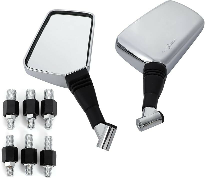 互換品バイク ミラー 左右セット 8mm 10mm 正ネジ 逆ネジ 取り付け 角度調節 汎用タイプ 交換 社外品 (シルバー)