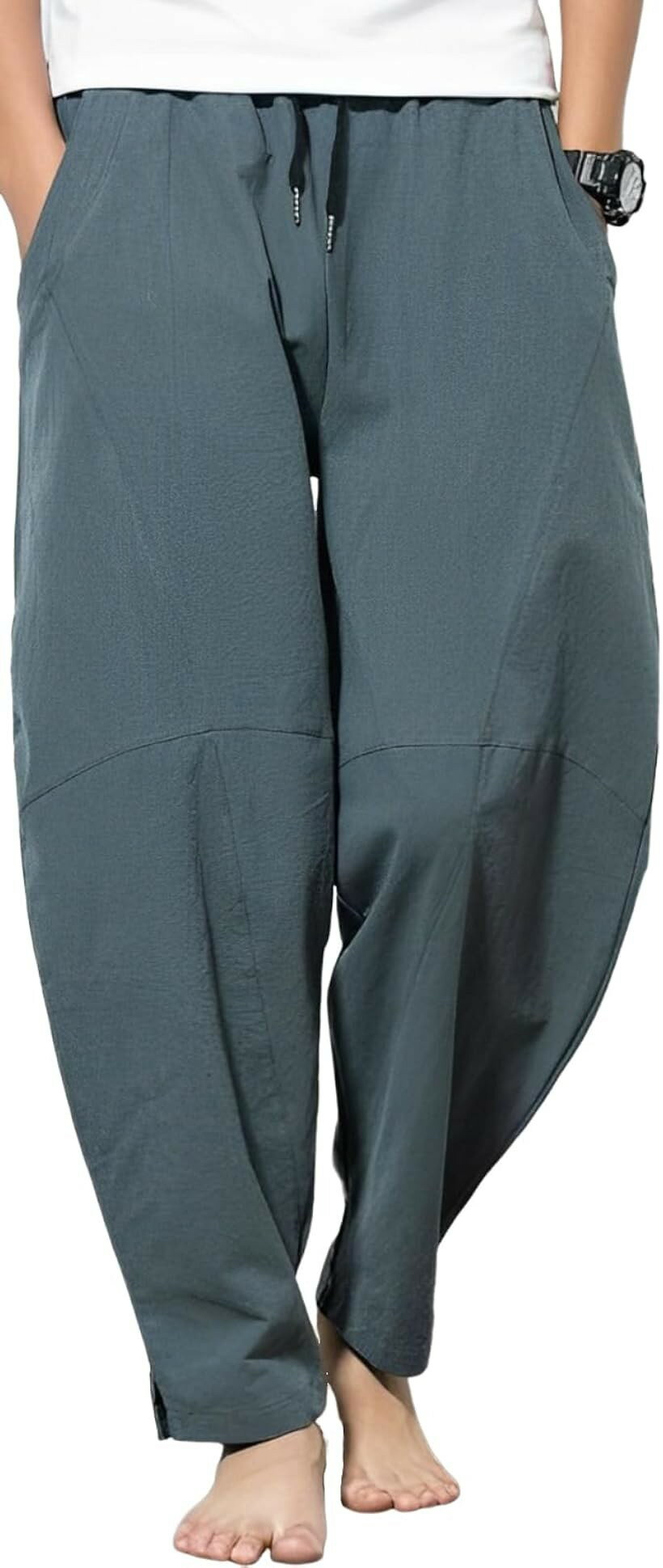 アスペルシオ エスニック タイパンツ リラックス アジアン サルエルパンツ ポケット付き ズボン メンズ オシャレ ボトムス 快適 サラサラ ストリート 通学 ロングパンツ トレーニング スウェットパンツ キレイめ (スレートグレイ, L)