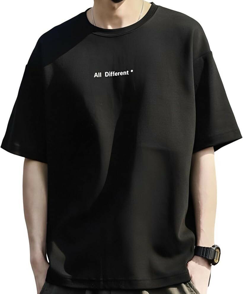 アスペルシオ ストリート系 半袖 Tシャツ クルーネック オシャレ 英字 プリント プルオーバー メンズ ショートスリーブ カットソー ラウンドネック アメカジ レゲエ サラサラ 涼しい 襟なし クラッシック (ブロンズブラック, XL)