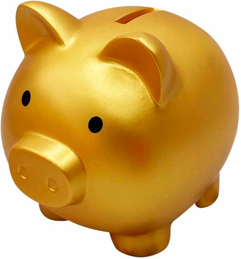 Coin Banks - 貯金箱 かわいい 豚 500円玉 子供 ブタさん 割れない プレゼント (ゴールド, 中)