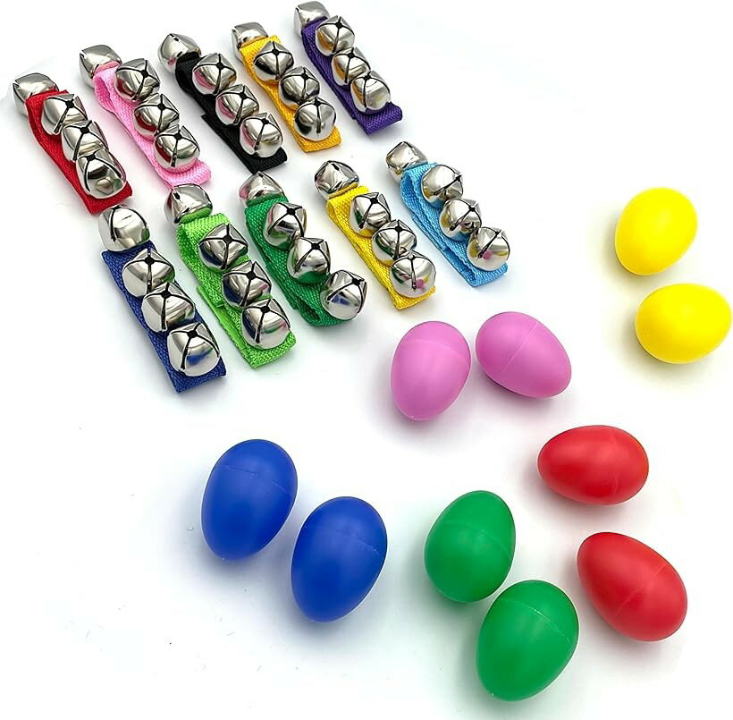エッグシェイカー リングベル マラカス 鈴 楽器 打楽器 パーカッション すず10個 シェーカー10個 (すず10個 シェーカー10個)