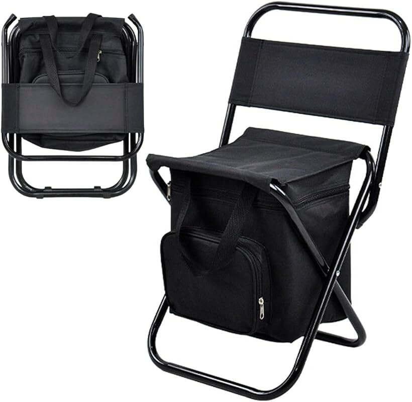Chairs, Tables, Sheets - 保冷 保温 バッグ 付き 折りたたみ 椅子 キャンプ 収納 アウトドア 釣り バーベキュー 持ち運び (ブラック, 大型)