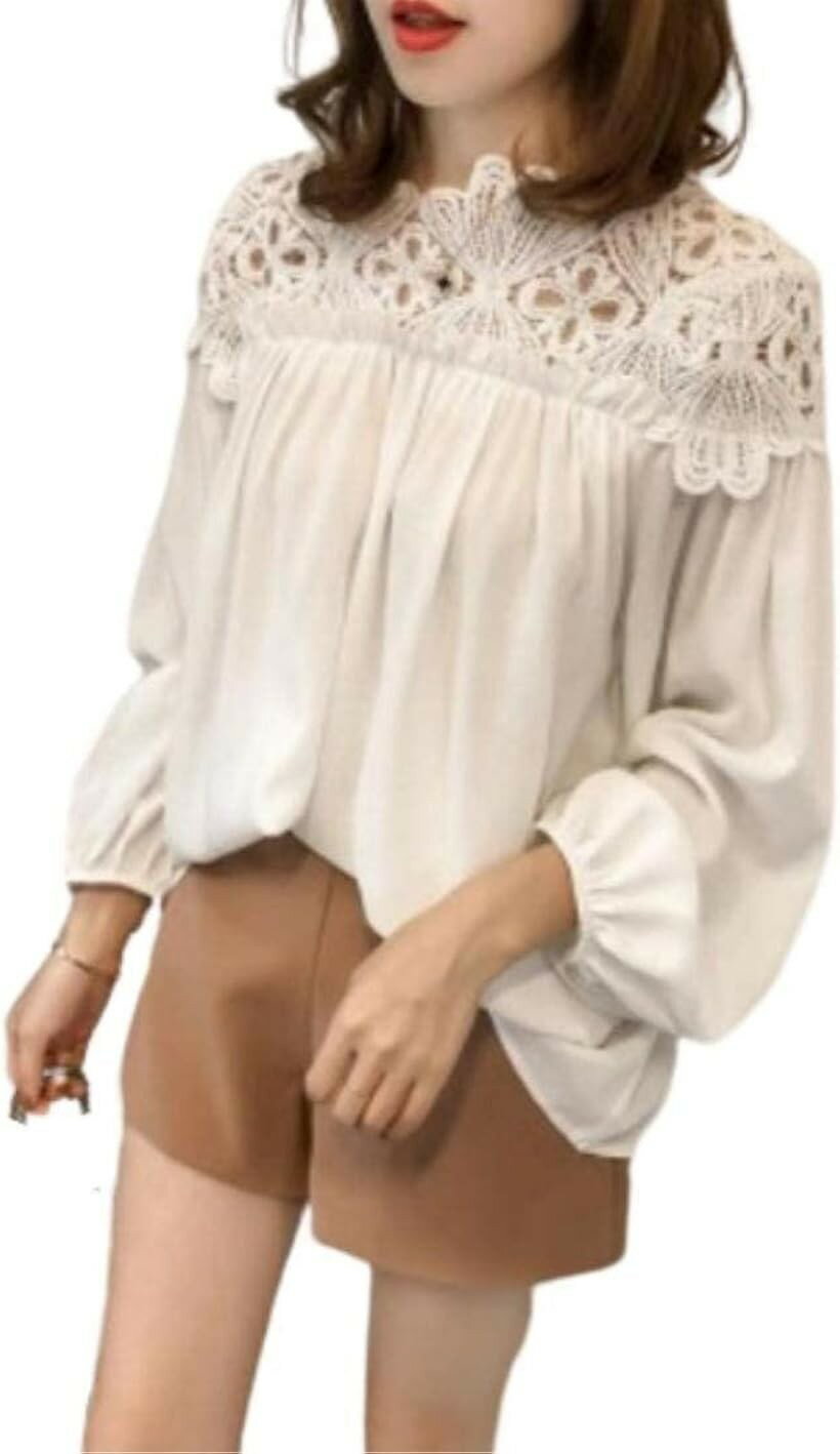 レッドレイ ブラウス レース シフォン 長袖 トップス カットソー レディース (ホワイト, 2XL)