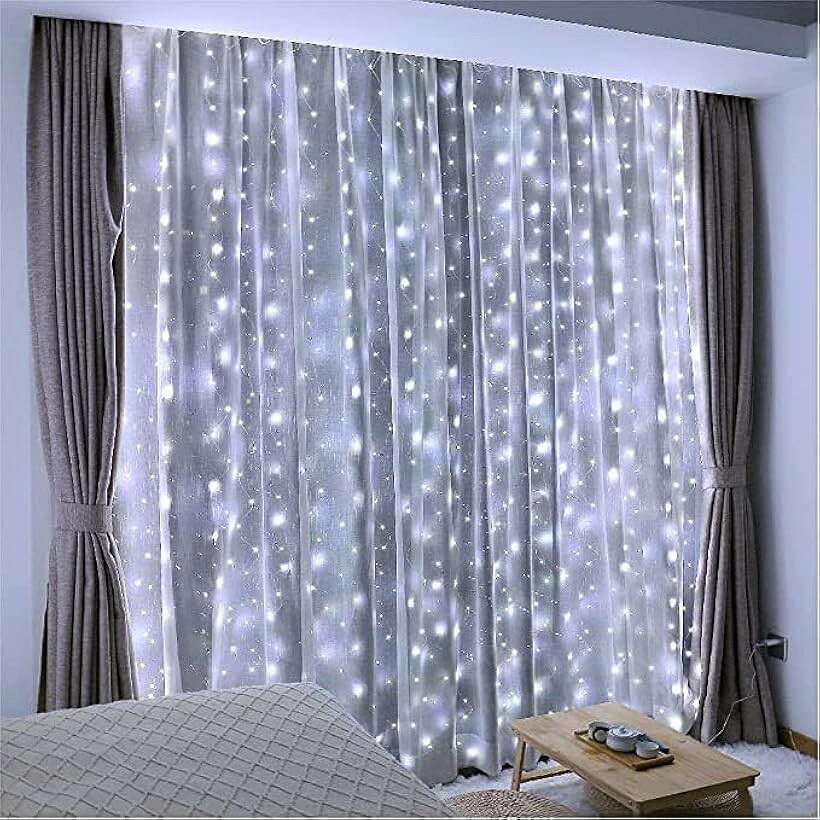 クリスマス カーテン レース イルミネーション LED ライト 発色タイプ USB式 電飾 飾り (ホワイト)