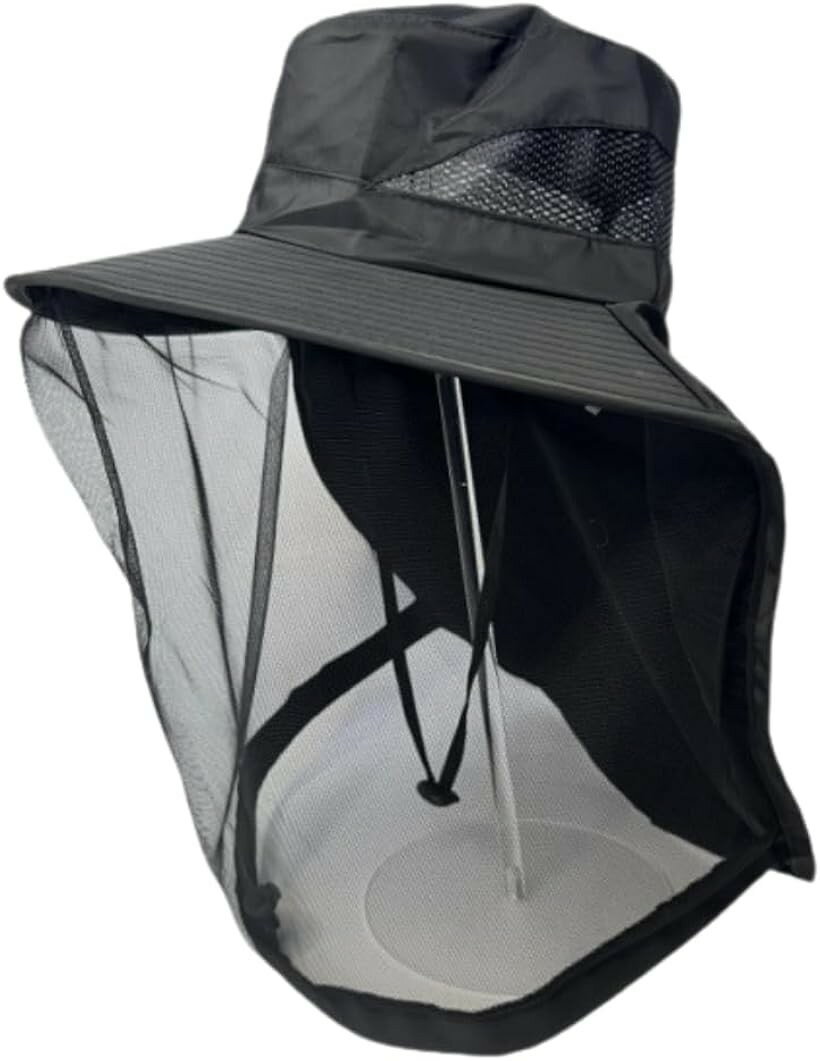 虫除け 帽子 虫よけ ネット付き ハット メンズ レディース アウトドア 農作業 釣り 山登り 日よけ 防虫ネット メッシュ 通気 首元カバー付き ガーデニング (ブラック, Free Size)