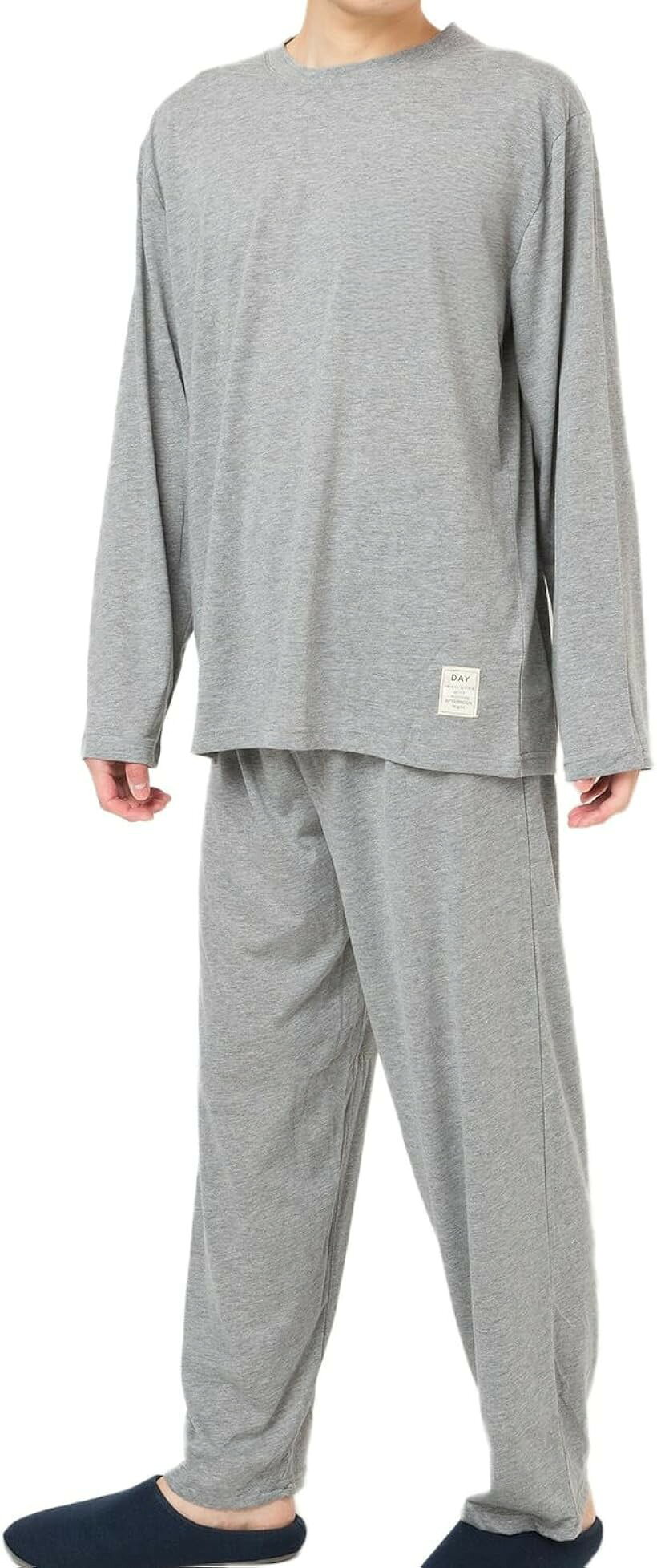ルームウェア セットアップ メンズ 長袖 長ズボン パンツ 上下セット 部屋着 パジャマ リラックスウェア 肌にやさしい 吸湿速乾 通気性 ゆったり (グレー/胸ポケットなし, L)