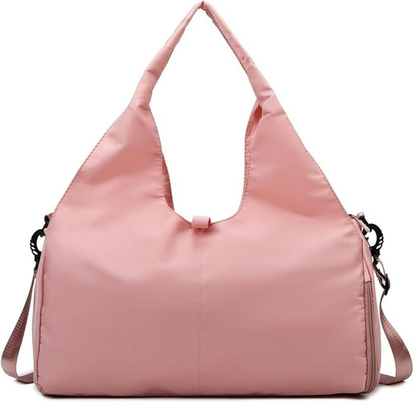 ジムバッグ スポーツバッグ ヨガマットケース シューズ収納 撥水 2WAY ショルダー調整 (ピンク, 約49x21x25cm)