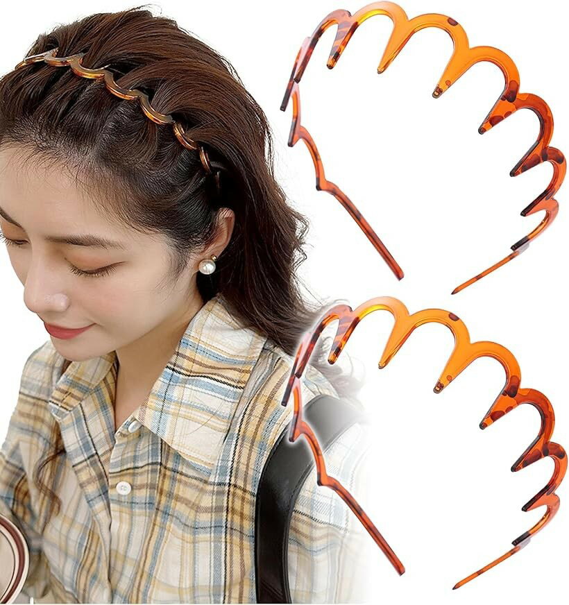 カチューシャ 髪留め ヘアバンド くし付ヘッドバンド コーム付きカチューシャ 2本セット (ブラウン2本セット)