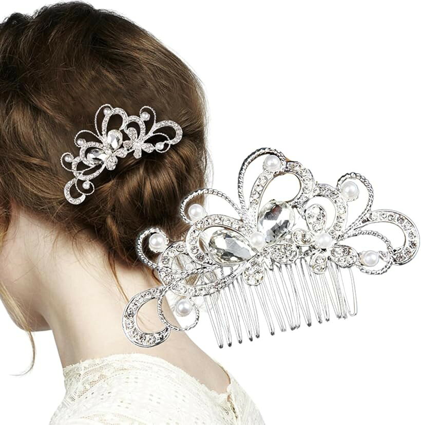ヘアコーム ヘアピン ヘアアクセサリー パール 髪飾り フォーマル パーティヘア (D)