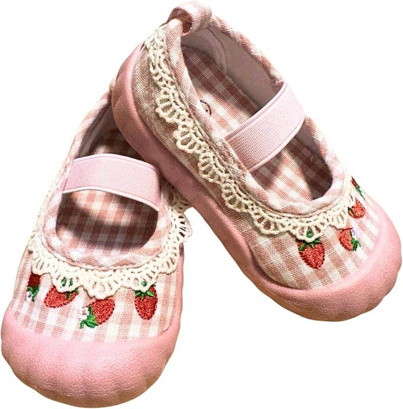 上履き 女の子 布製 キッズ シューズ 室内履き ゴムバンド 韓国風 園用 学校用 (ピンク, 12.0 cm)