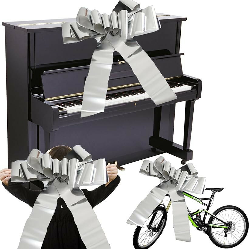 ビック リボン ラッピング クリスマス 58cm 包装 デコ ギフト (シルバー)
