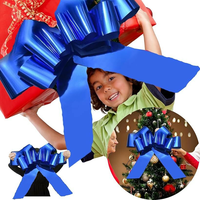 ビック リボン ラッピング クリスマス 58cm 包装 デコ ギフト (ブルー/メタル)