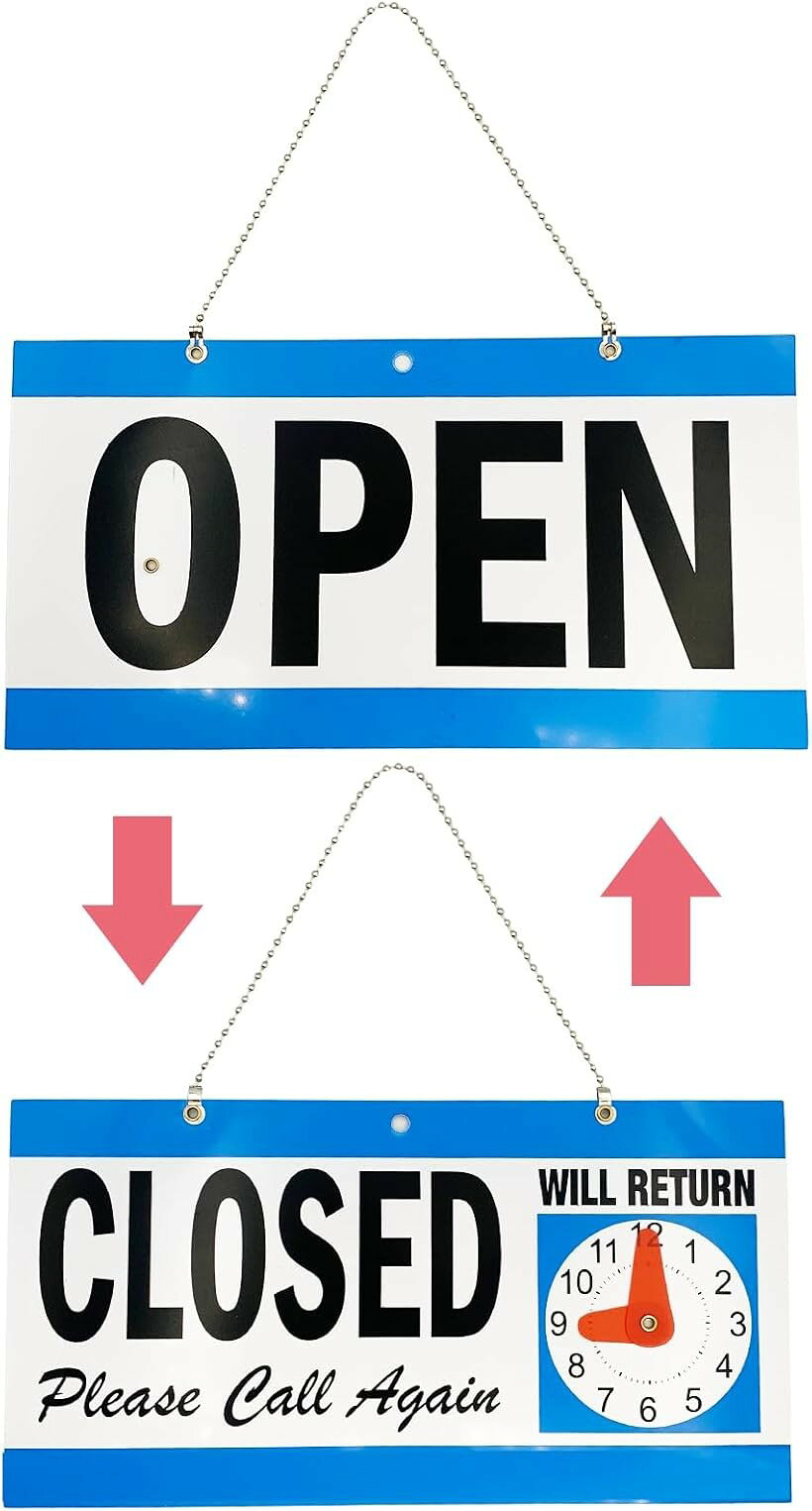 オープンクローズ看板 open close プレート アメリカ雑貨 営業中 時計付き (青 (Bl...