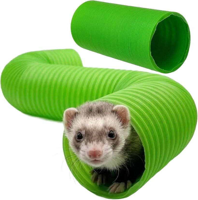 フェレット おもちゃ トンネル 小動物おもちゃ ジャバラトンネル 直径10cm 長さ80cm ハムスター 迷路 パイプ あそび道具 モモンガ ハリネズミ ホワイト (グリーン)