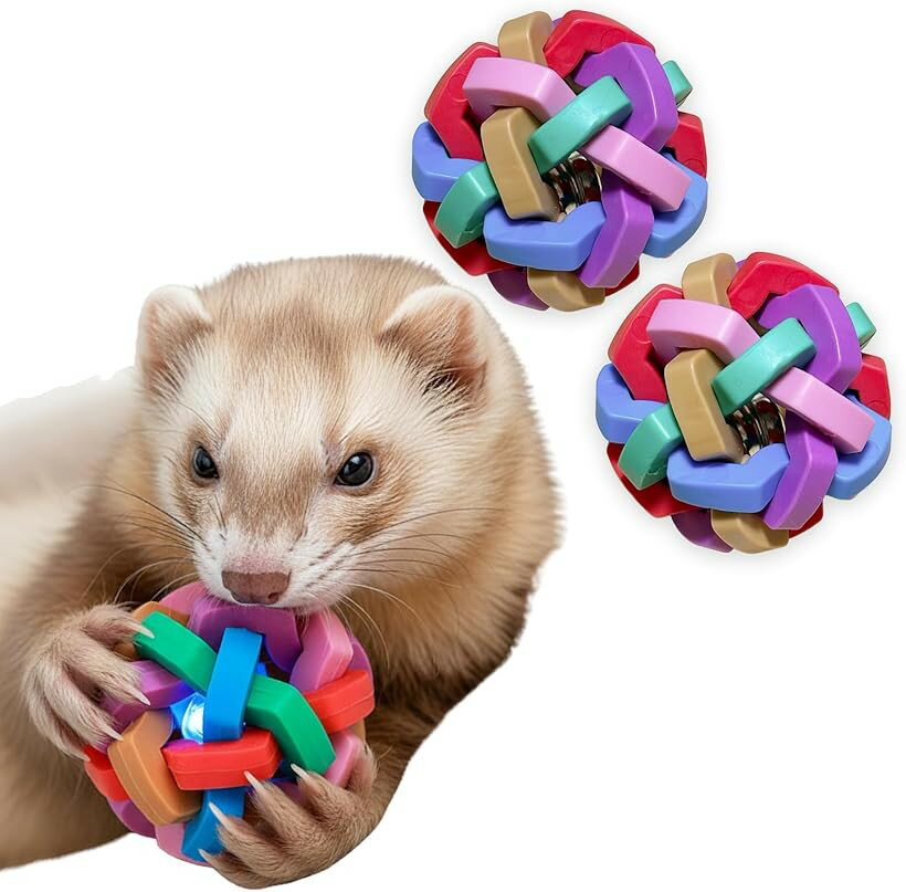 Supplies - フェレット おもちゃ ボール 小動物おもちゃ 直径6cm 鈴入り 音が鳴る TPRラバー製 追いかけ遊び 犬 猫 (マルチカラーx2個)