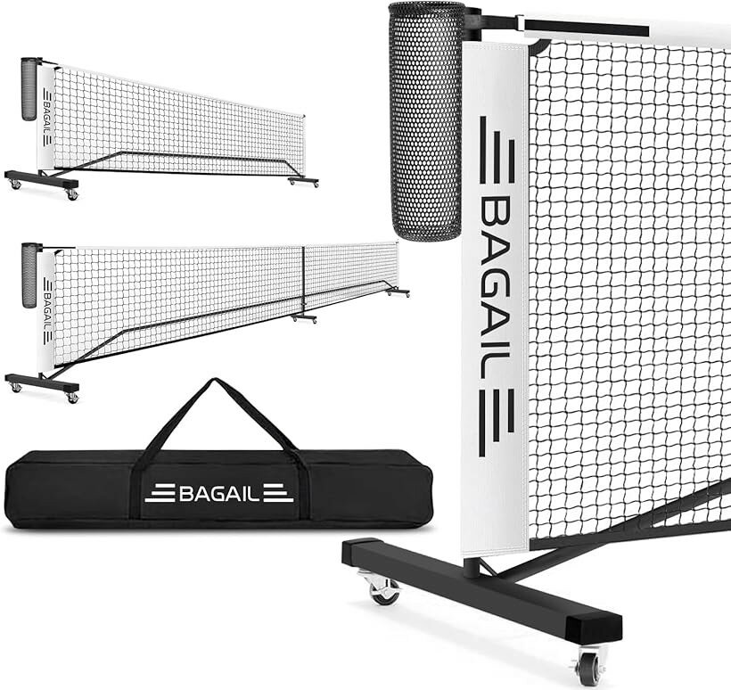 ピックルボールネットアウトドア用 2in1型 6.7M/3.35Mネット ポータブル 屋外規制サイズ 規制フルサイズ ボールコレクター付き 360度回転可能なロック付きキャスター (ブラック＋ホワイト, 2in1型 6.7M/3.35M)