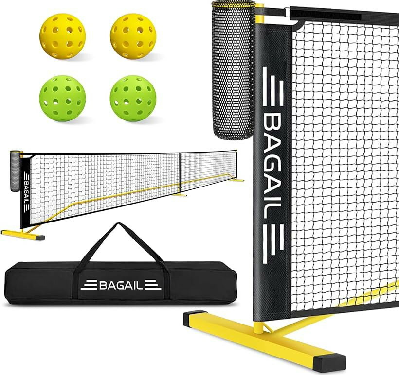 ピックルボールネットアウトドア用 6.7M/22FT規格サイズネット ポータブル 屋外規制サイズ ボールコレクター付き 簡単に組み立て ピックルボール付き キャリングバッグ付き (イエロー＋ブラック, 6.7M/22FT規格)