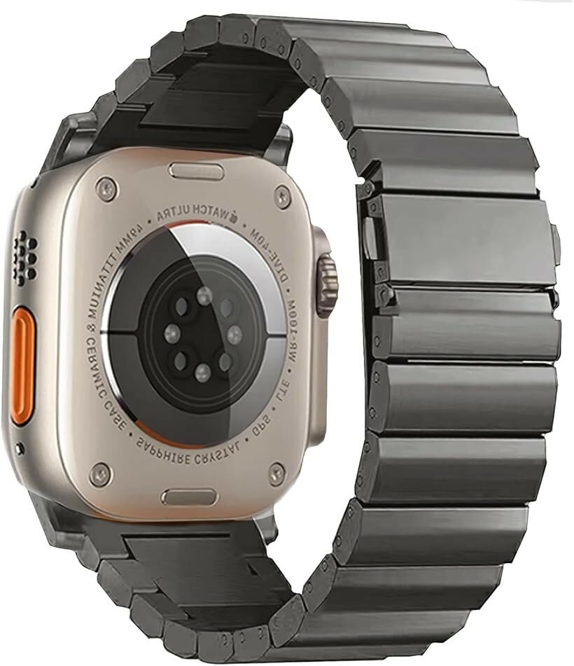 apple watch / ultra バンド チタンバンド Series Ultra2/Ultra/9/8/7/6/SE2/SE/5/4/3 交換ベルト 長さ調整器具付き (グレー, 42mm/44mm/45mm/49mm)